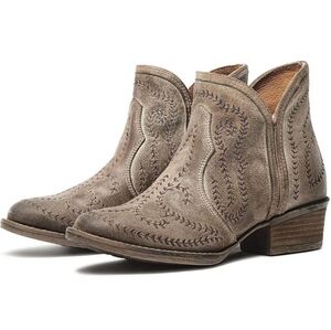 Sterling River Embroidered Toe Cowgirl Ankle Boots White Gray Rustic 7.5 Leather